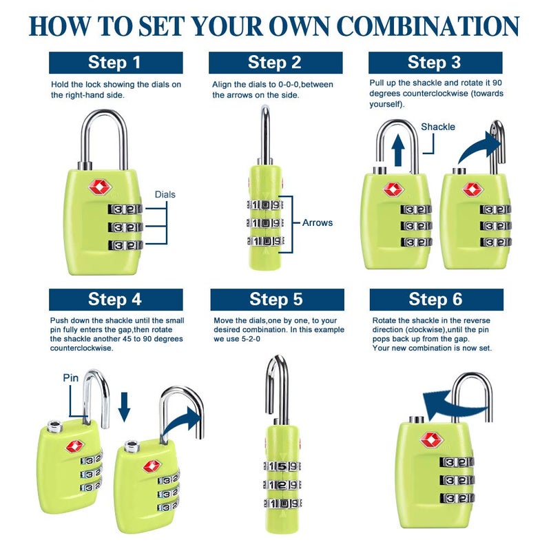 Cluckyu TSA Luggage Locks (4Pack) - 3 Digit Combination Padlocks - Approved Travel Lock for Suitcases & Baggage (Green1) - Image 2